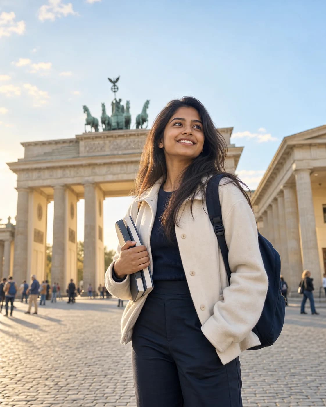 Illustrative portrait of a student beginning a new chapter in Berlin